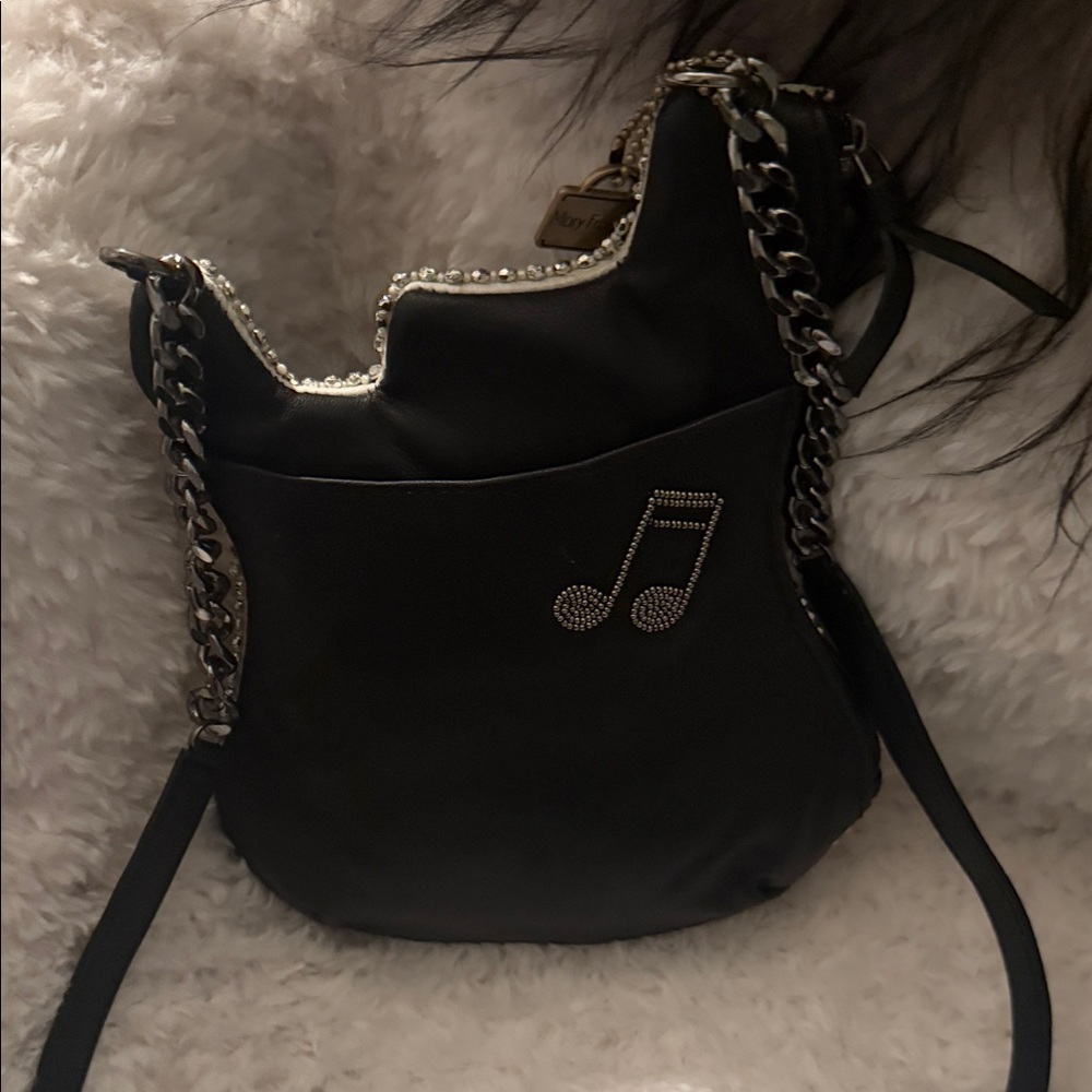 NWT! Mary Frances Beaded Guitar-Shaped Crossbody Bag - Ivory, Black & Gold - Picture 3 of 8